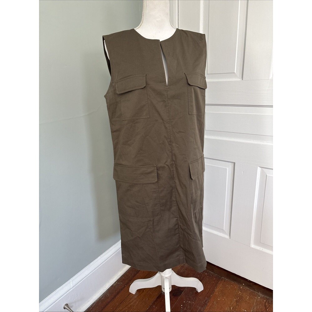 Theory Women’s Utilitarian Cargo‎ Dress In Stretch Chino Size 10 Army Green